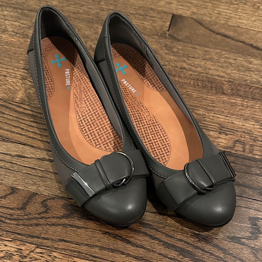 BareTraps Gray Flats with Buckle Detail